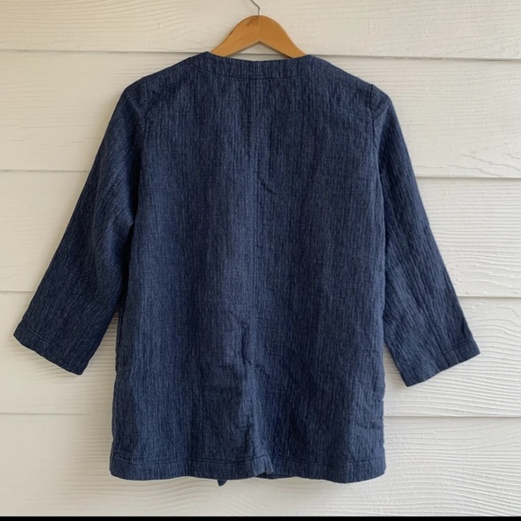 Eileen Fisher Blue Blazer Jacket size XS Open Front Cotton Linen Blend Pockets - Picture 5 of 10